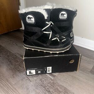 Sorel Black Snow Boots with White Trim